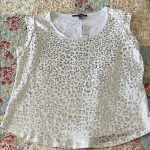 White House Black Market White and Gold Animal Print Tee